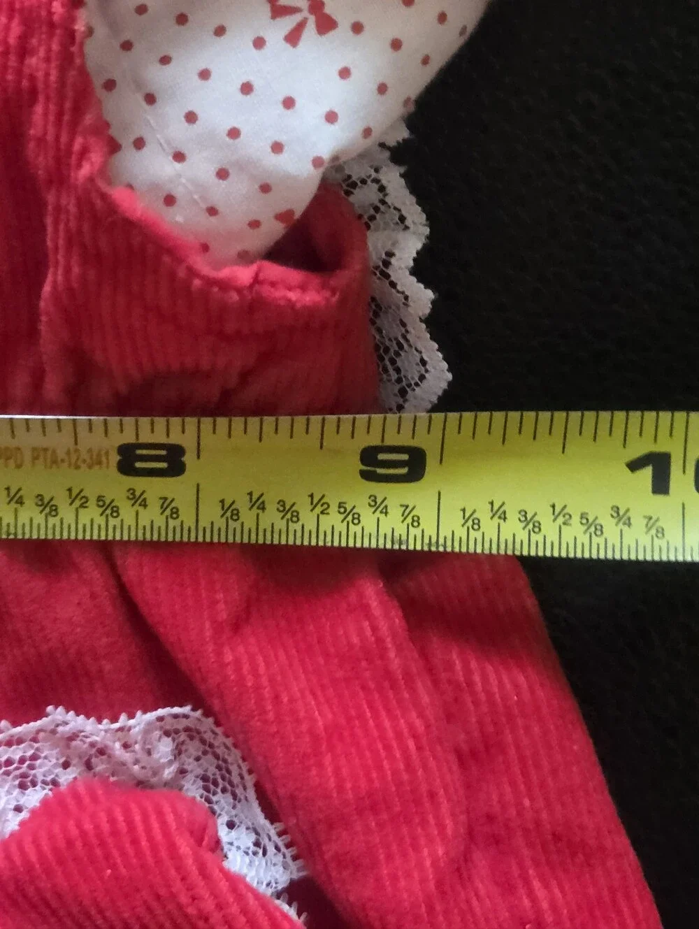 Vtg 3-6 mo Christmas Holiday Outfit Red Corduroy Bibs Embroidered Bows Lace Trim